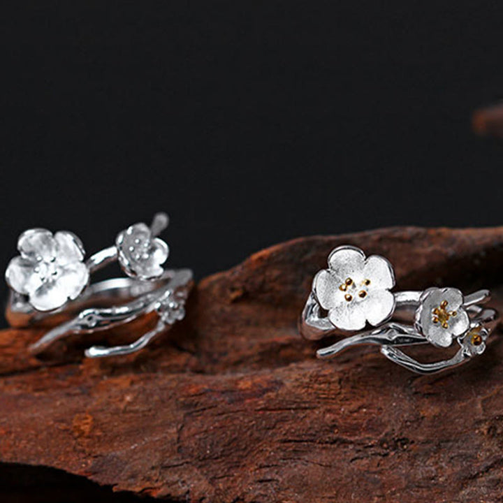 Silber Pflaumenblüten Ring 925 Balance eleganter Schmuck