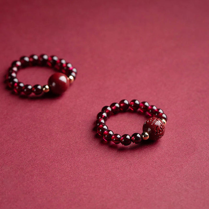Zwei rote Granat Pixiu Ringe Feng Shui Glück Schutz Armband