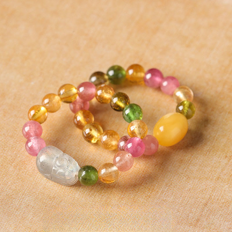 Turmalin Perlen Ring mit Pixiu Glück Liebe Feng Shui