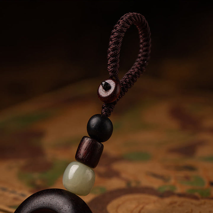 Schlüsselanhänger Pixiu Sandelholz Schutz Perlen Jade Glücksbringer spirituell Feng Shui
