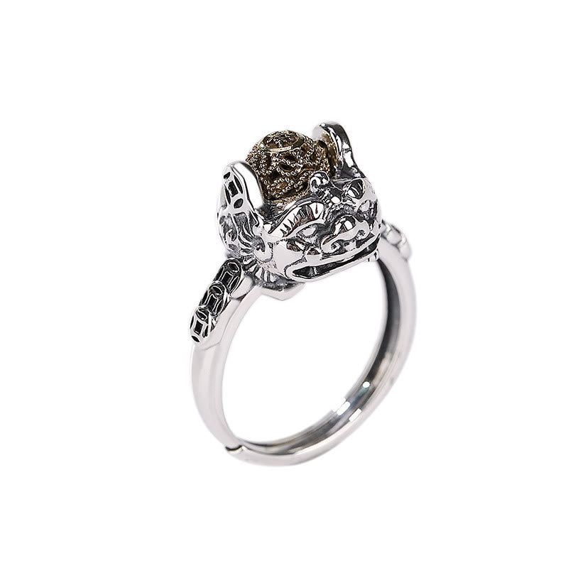 Ring 925 Silber mit Pixiu Kupfermünze Wohlstand Fengshui Glück