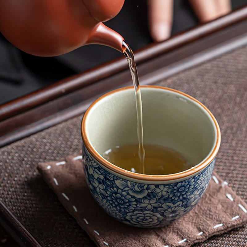 Porzellan Teetasse Lotus Pfirsichblüte Chrysantheme Gaiwan