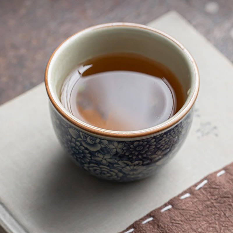 Porzellan Teetasse Lotus Pfirsichblüte Chrysantheme Geschenk
