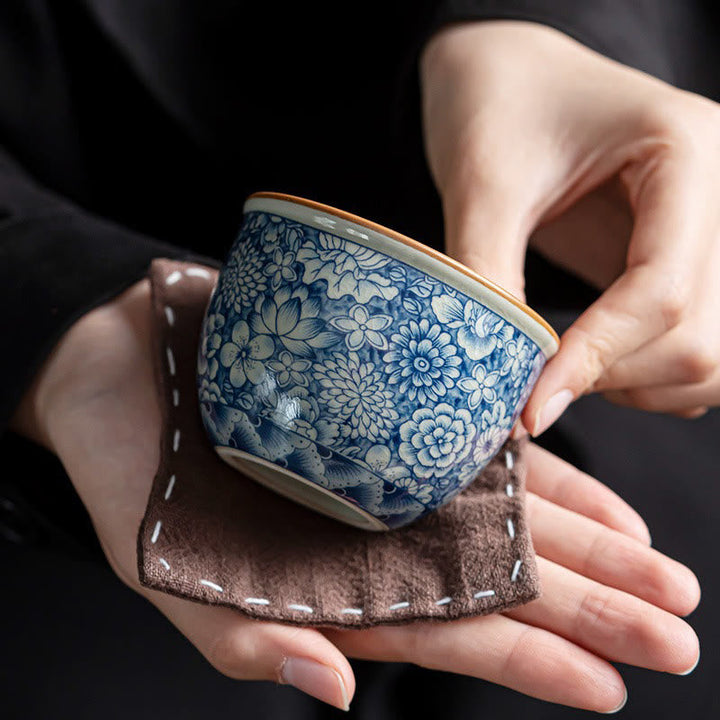 Porzellan Teetasse Lotus Pfirsichblüte Chrysantheme Keramik
