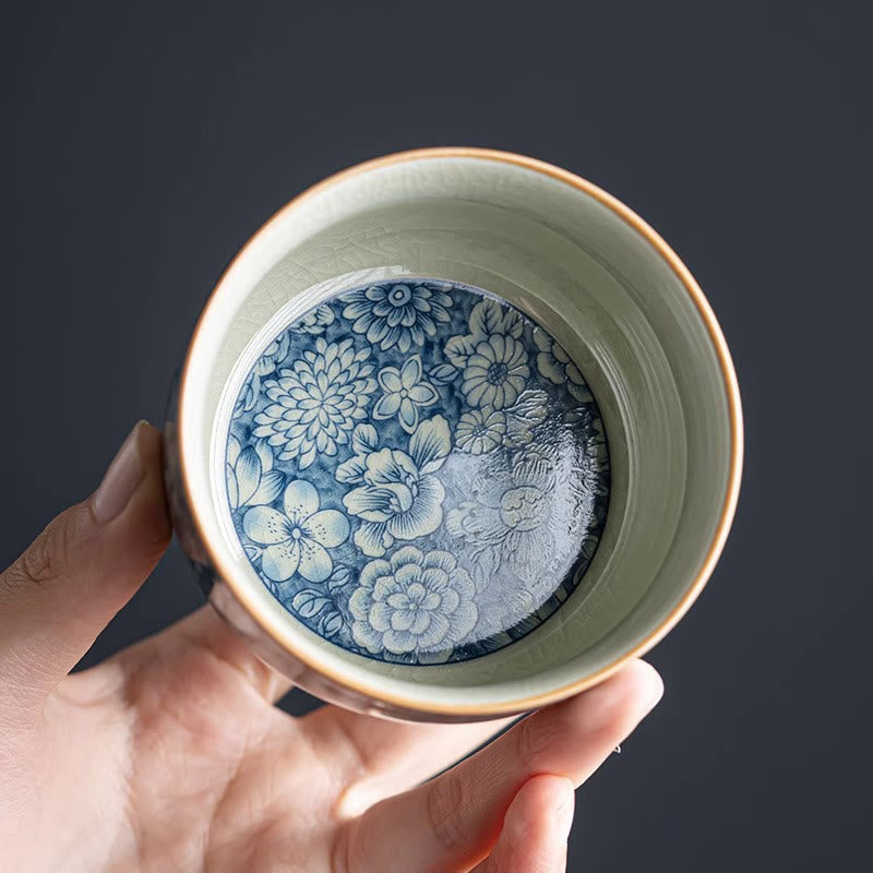 Porzellan Teetasse Lotus Pfirsichblüte Chrysantheme Matcha