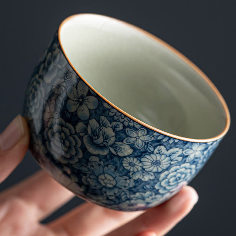Porzellan Teetasse Lotus Pfirsichblüte Chrysantheme Teezeremonie