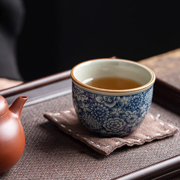 Porzellan Teetasse Lotus Pfirsichblüte Chrysantheme