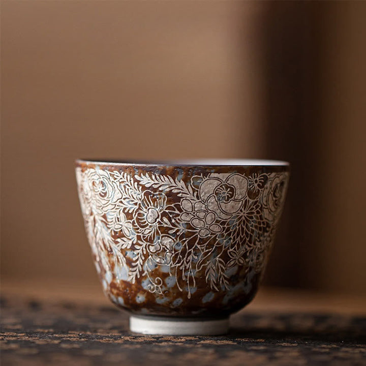 Porzellan Teetasse Braune Blüten Vintage