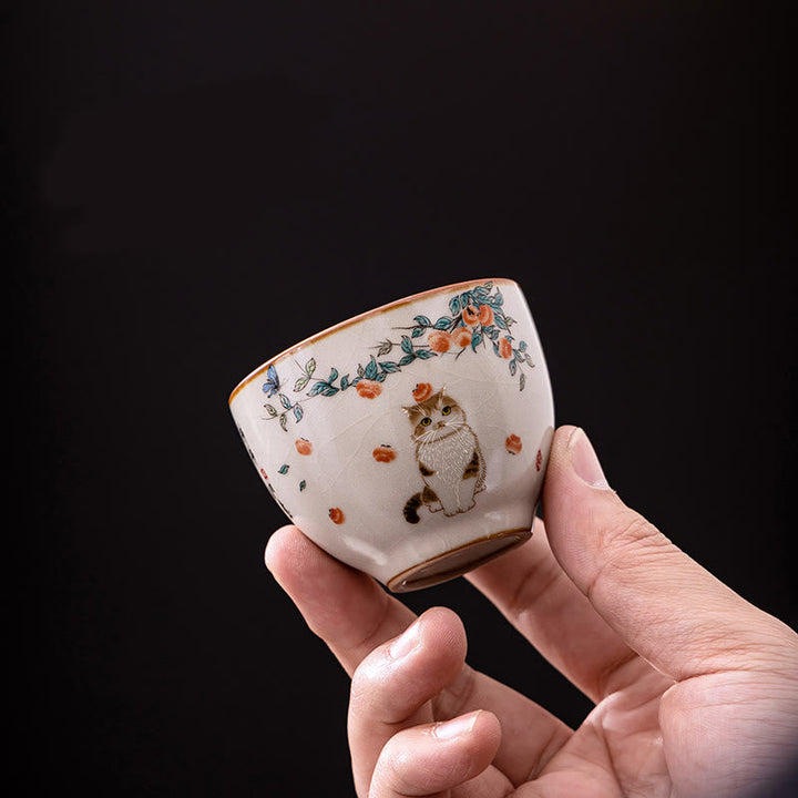 Porzellan Teetasse Katze Schmetterling Gaiwan