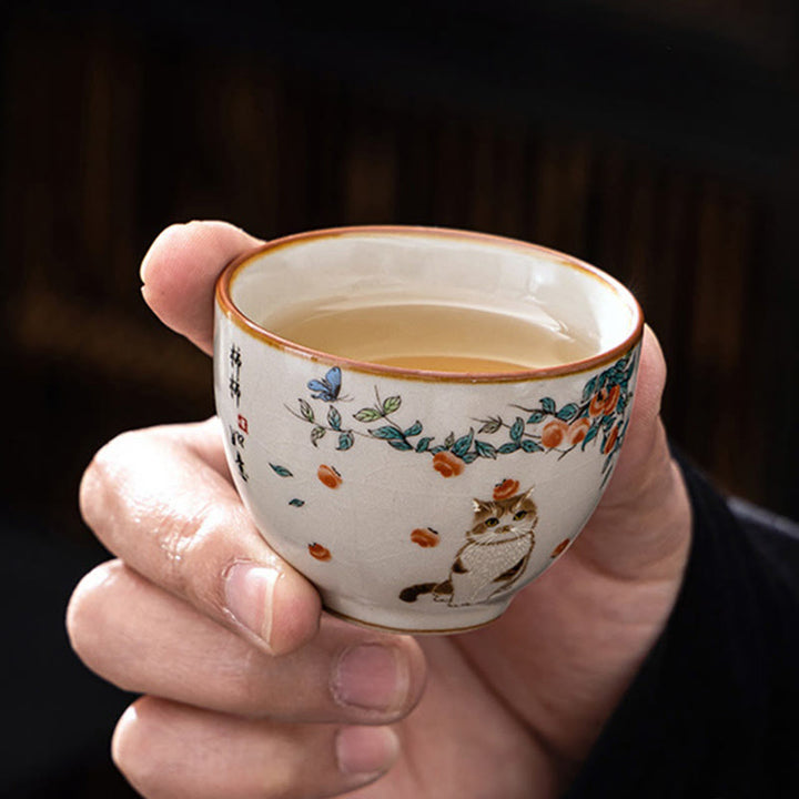 Porzellan Teetasse Katze Schmetterling Geschenk