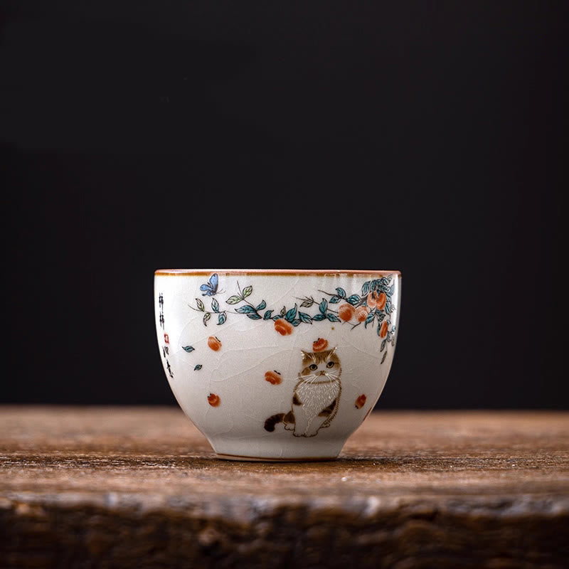 Porzellan Teetasse Katze Schmetterling Keramik