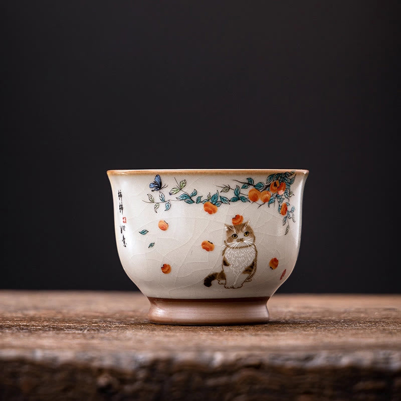 Porzellan Teetasse Katze Schmetterling Matcha