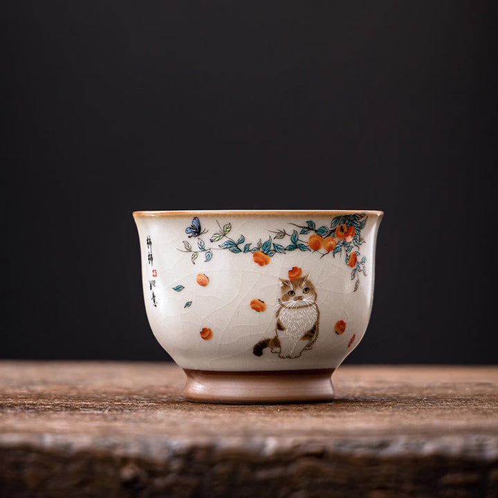Porzellan Teetasse Katze Schmetterling Matcha