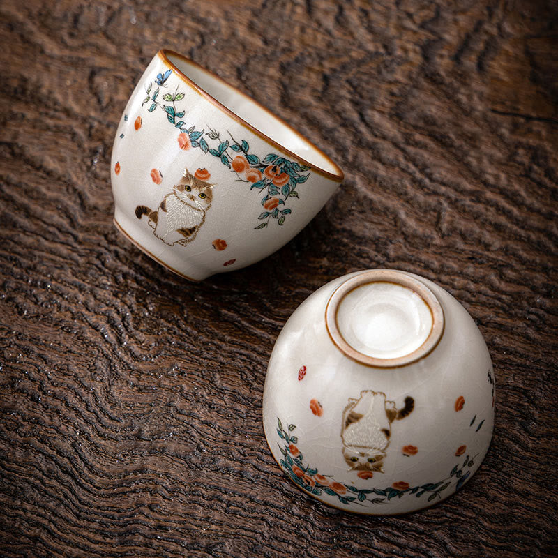 Porzellan Teetasse Katze Schmetterling