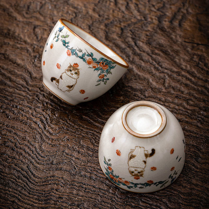 Porzellan Teetasse Katze Schmetterling