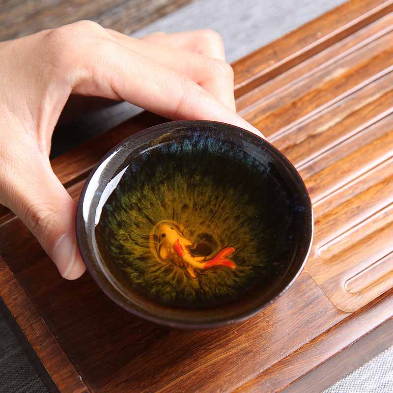 Porzellan Teetasse Koi Jianzhan Blau Keramik