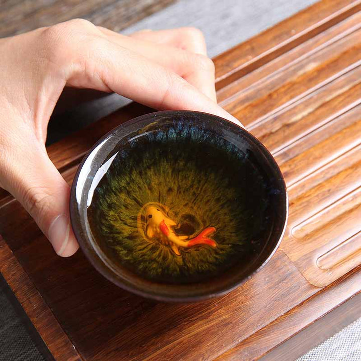 Porzellan Teetasse Koi Jianzhan Blau Keramik