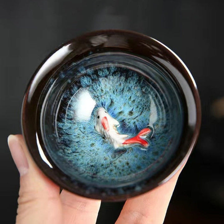 Porzellan Teetasse Koi Jianzhan Blau