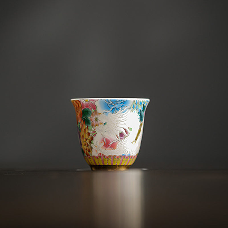 Porzellan Teetassen Drache Phönix Blumen Keramik Gaiwan
