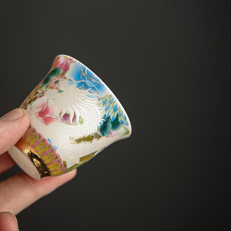 Porzellan Teetassen Drache Phönix Blumen Keramik Geschenk