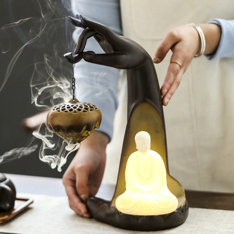 Räucherbrunnen Buddha Hand Led Keramik Deko