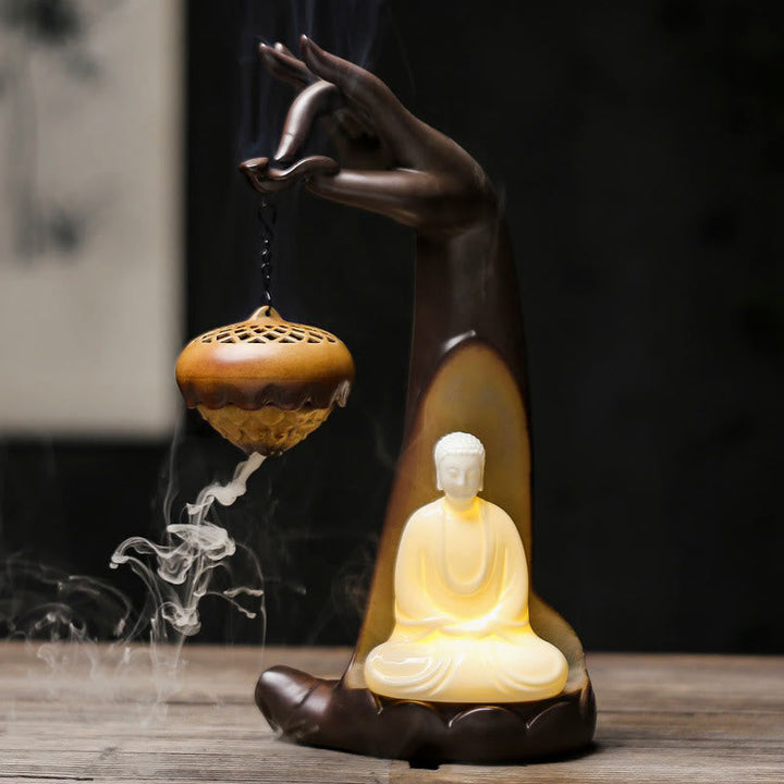 Räucherbrunnen Buddha Hand Led Keramik Glücksbringer
