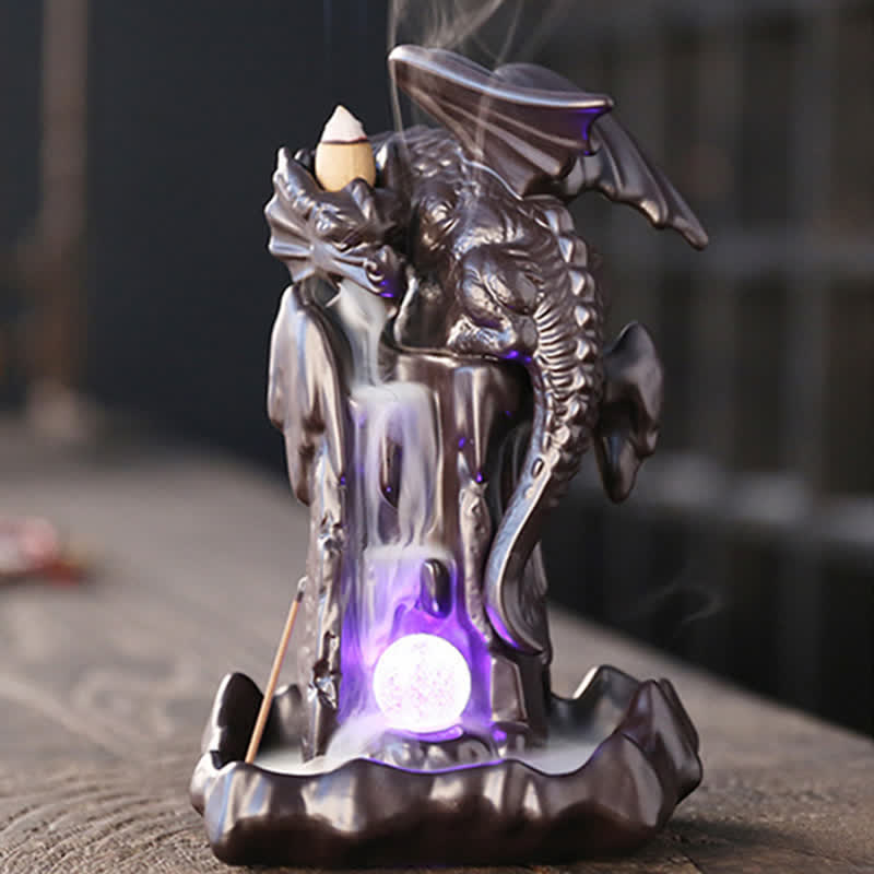 Räucherbrunnen Drache Keramik LED Glücksbringer