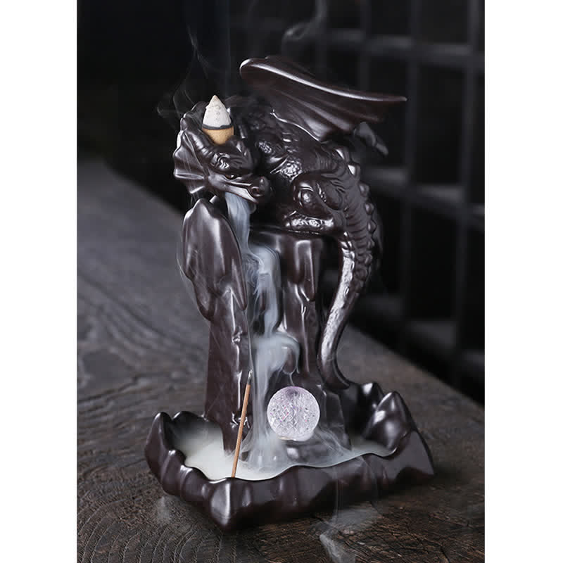 Räucherbrunnen Drache Keramik LED Statue