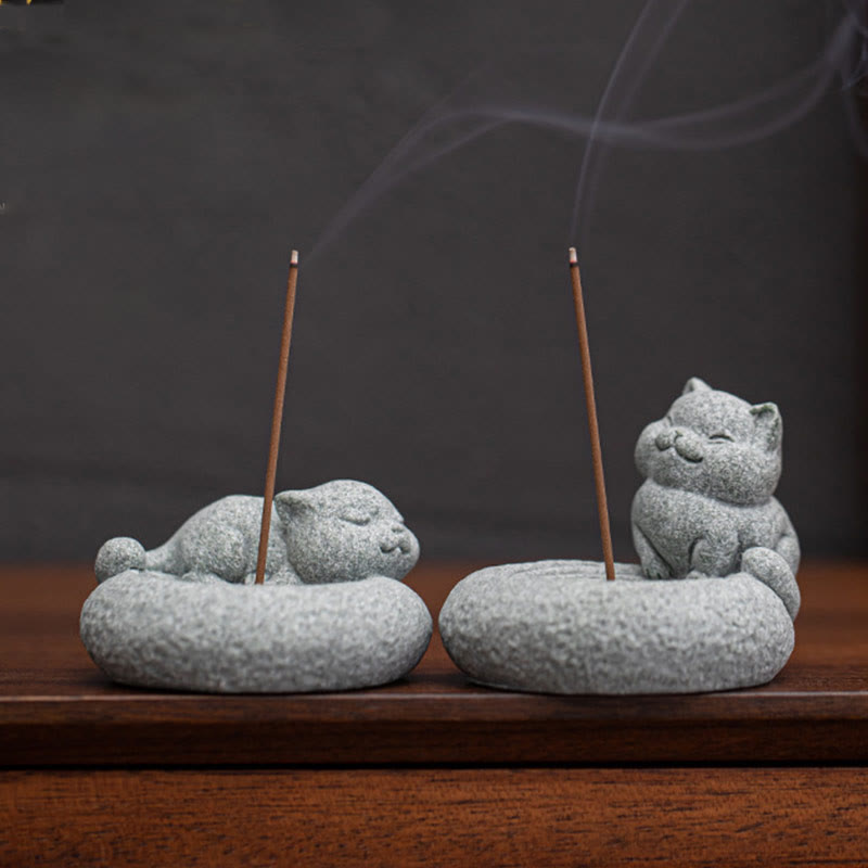Räuchergefäß Faule Katze Keramik Deko Feng Shui