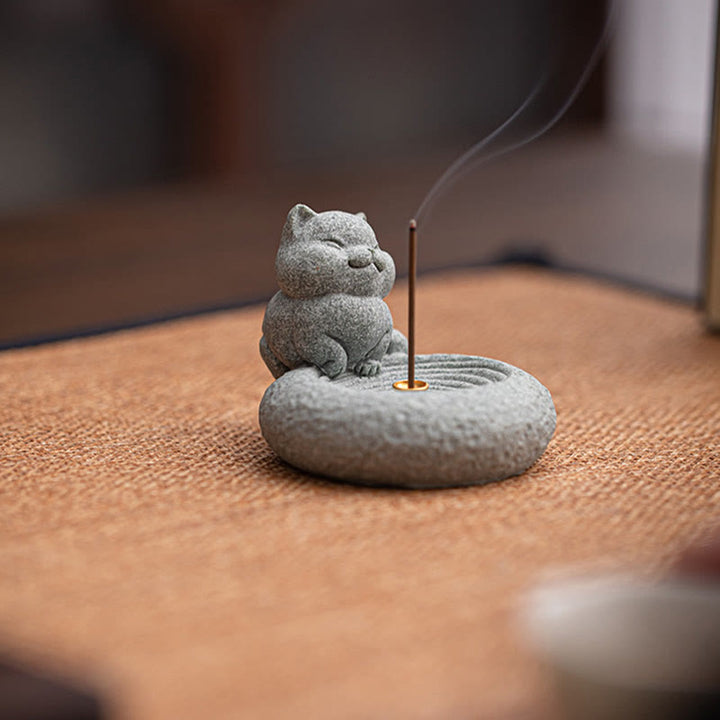 Räuchergefäß Faule Katze Keramik Deko Geschenk