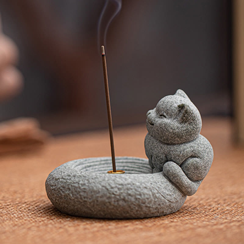 Räuchergefäß Faule Katze Keramik Deko Statue