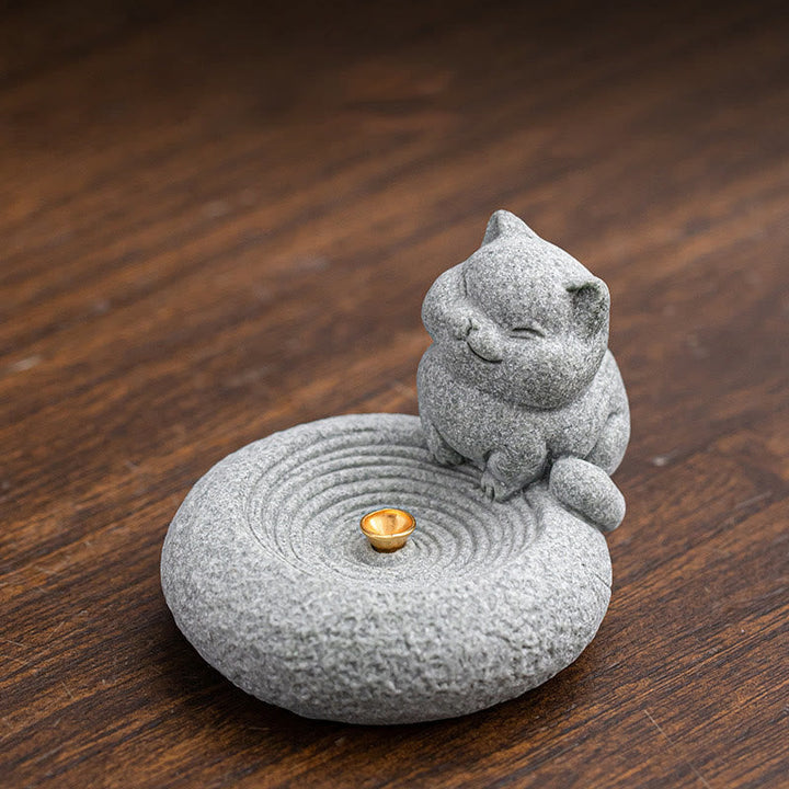 Räuchergefäß Faule Katze Keramik Deko Symbol