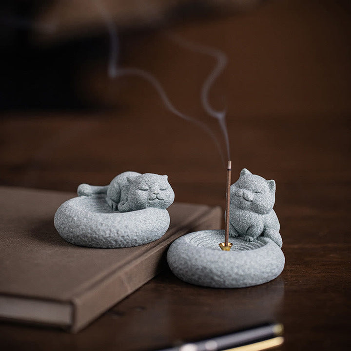Räuchergefäß Faule Katze Keramik Deko