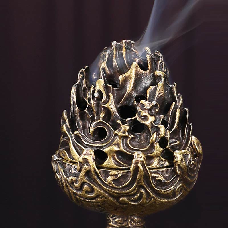 Räuchergefäß Mit Sieb Berg Kupfer Tibetisch Statue