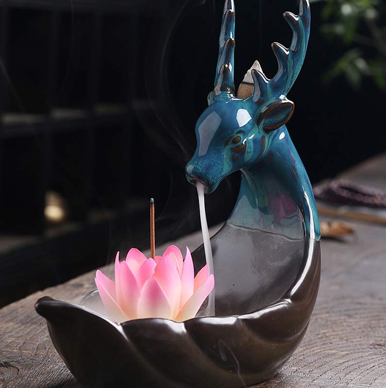 Räuchergefäße Keramik Lotus Hirsch Deko