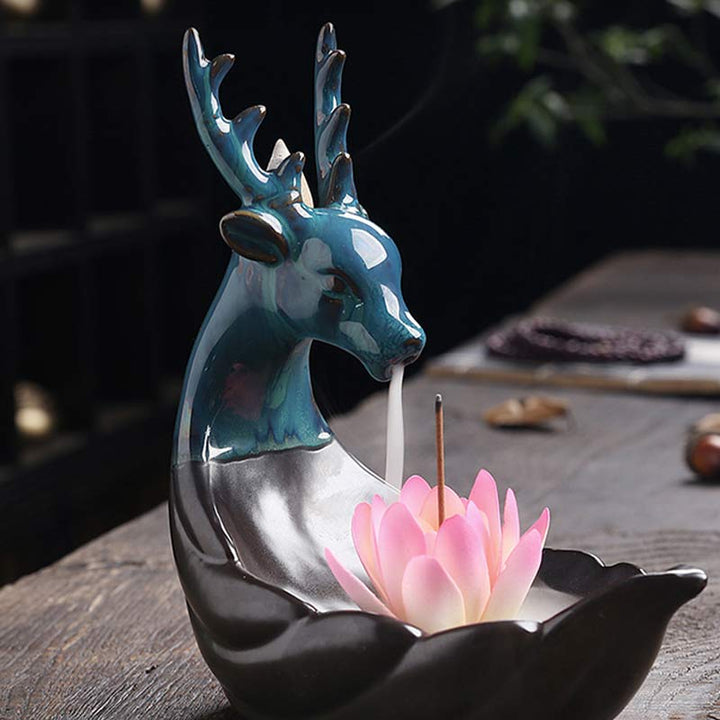 Räuchergefäße Keramik Lotus Hirsch Feng Shui