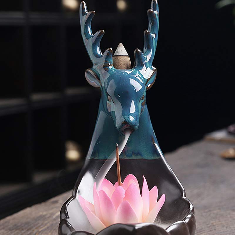 Räuchergefäße Keramik Lotus Hirsch Glücksbringer