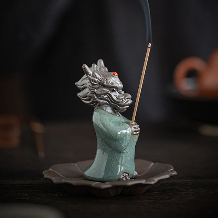Räucherkegel Betender Drache Lotus Keramik Deko