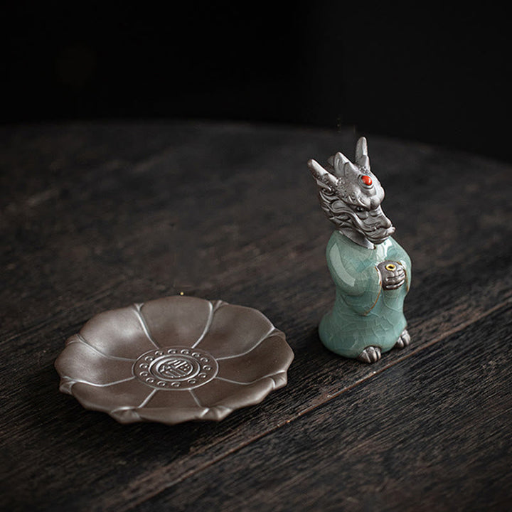Räucherkegel Betender Drache Lotus Keramik Feng Shui