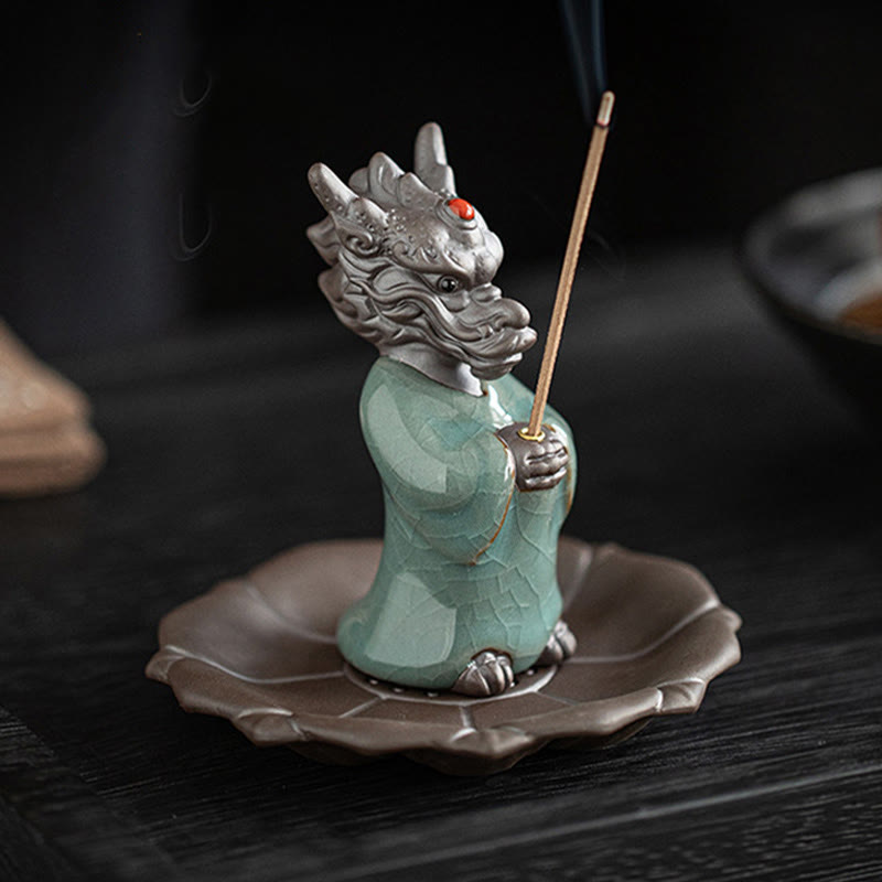 Räucherkegel Betender Drache Lotus Keramik Geschenk