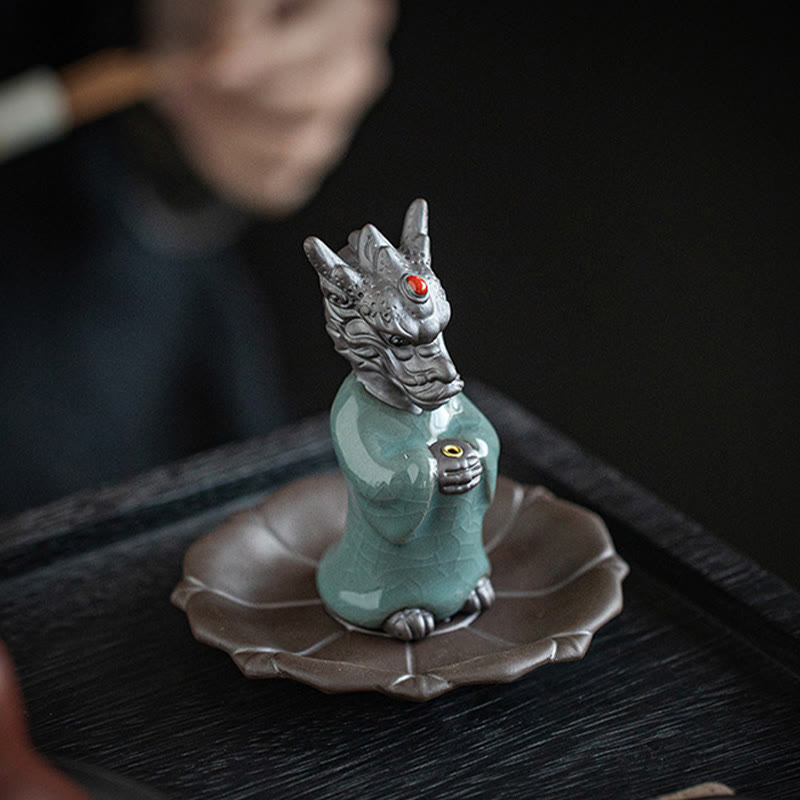 Räucherkegel Betender Drache Lotus Keramik Glücksbringer