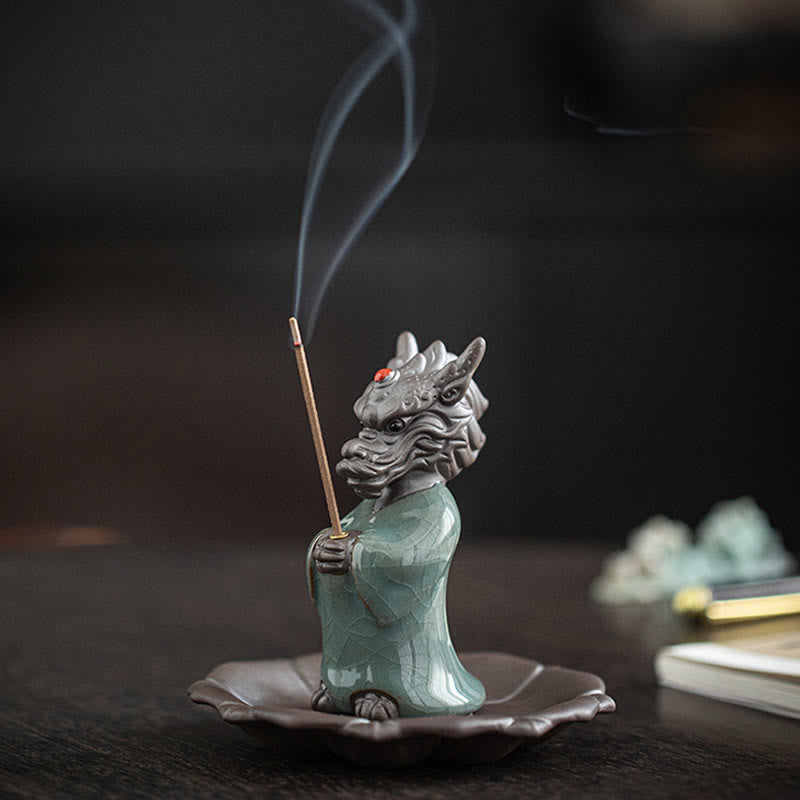 Räucherkegel Betender Drache Lotus Keramik Wohnzimmer