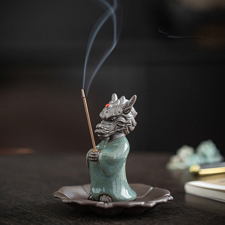 Räucherkegel Betender Drache Lotus Keramik Wohnzimmer