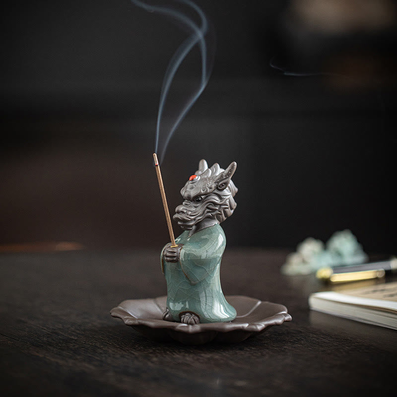 Räucherkegel Betender Drache Lotus Keramik