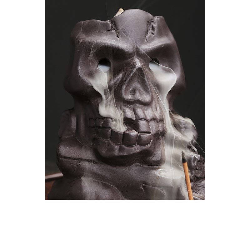 Räucherkegel Halterung Totenkopf Ton Lila Geschenk