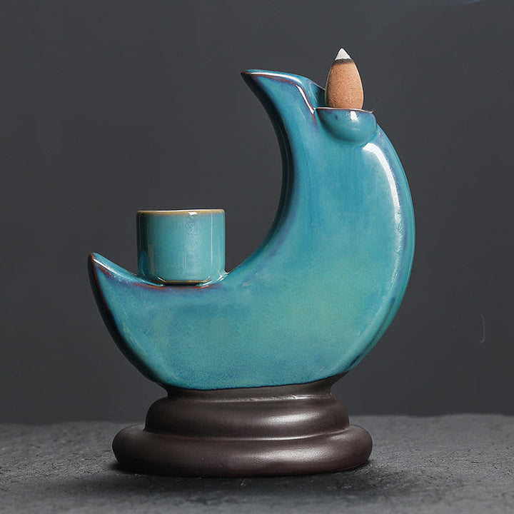 Räucherkegel Wasserfall Mond Keramik Blau Feng Shui