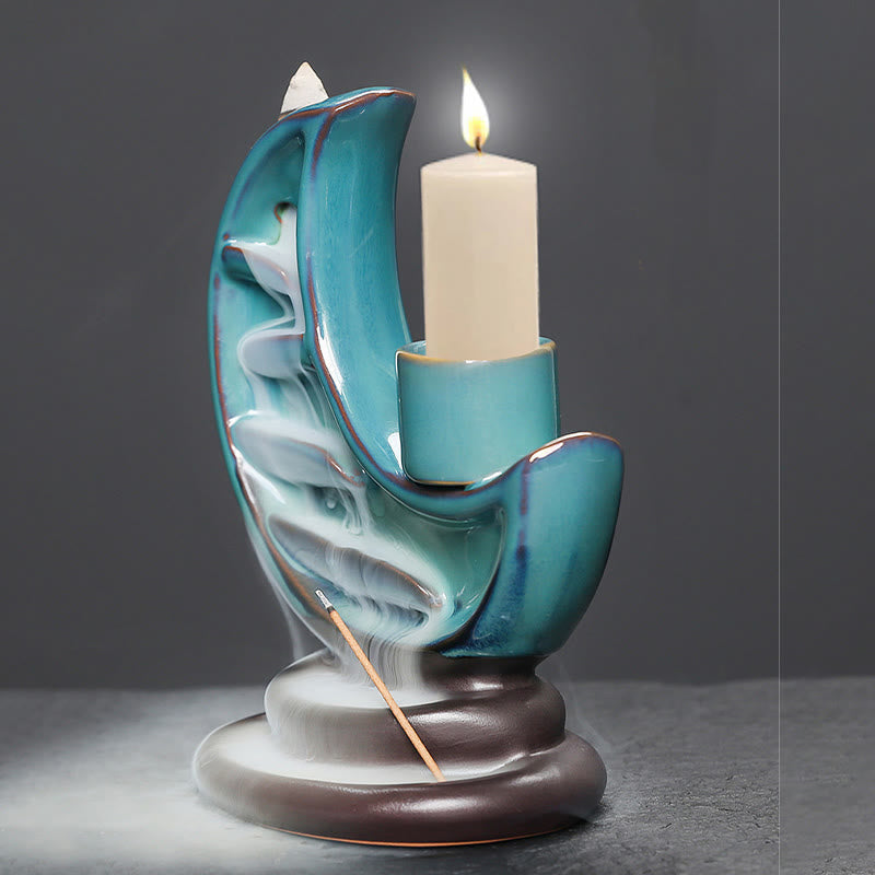 Räucherkegel Wasserfall Mond Keramik Blau Geschenk