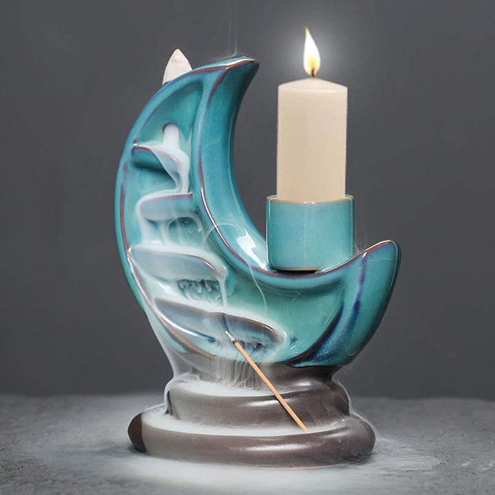 Räucherkegel Wasserfall Mond Keramik Blau Wohnzimmer