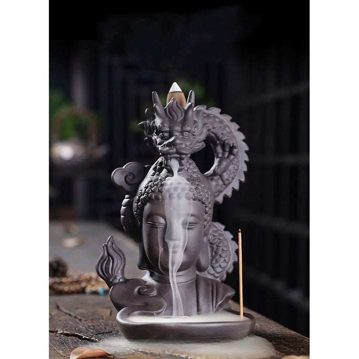 Räucherkegel Weihrauch Drache Buddha Ton Statue