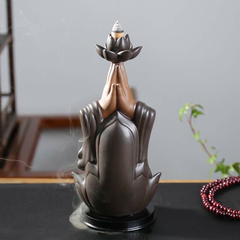 Räucherkegel Weihrauch Lotus Buddha Keramik Feng Shui